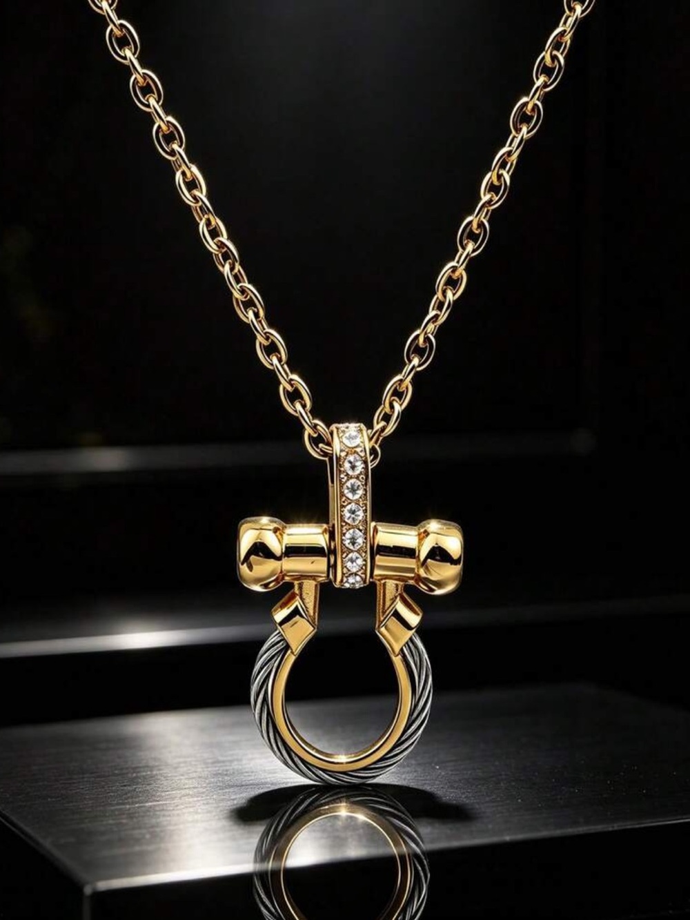 Luxury Gold Toggle Pendant Necklace Mixed Metal Crystal Jewelry